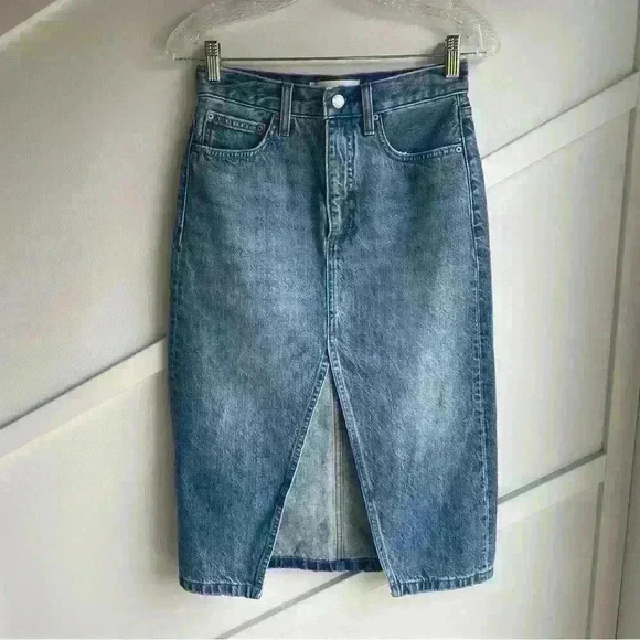 Aritzia Denim Forum  the '90s Halle Denim Skirt High-rise midi size 25 - Picture 5 of 10